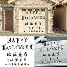 Three-panel view of Happy Halloween suncatcher stickers for window and car decoration