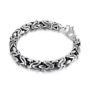 Men Stainless Steel Byzantine Chain Bracelet Polished King Chain Punk Rock Hip Hop Jewelry Silver Tone Lobster Clasp