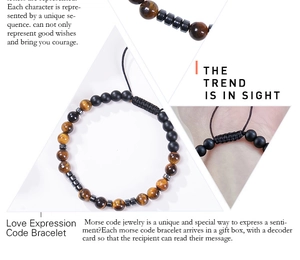 Détails des perles de code Morse sur bracelet en œil de tigre et pierre mate