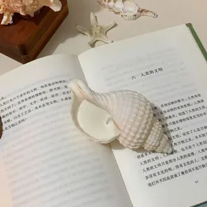 Macro shot of seashell scented candle in natural conch shell on vintage book pages