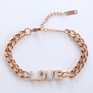 Rose gold Cuban chain bracelet with iced out LOVE letters and pave set crystals