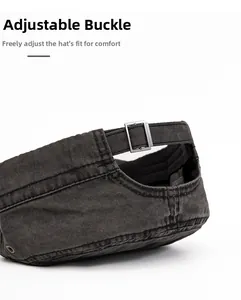 Detail view of cotton military cap featuring adjustable metal buckle for custom fit
