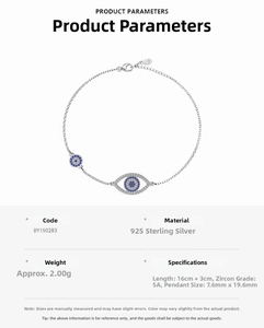 Detailed specs of S925 sterling silver evil eye bracelet with 5A cubic zirconia stones