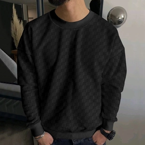 Men's black crewneck sweater with premium heavy jacquard honeycomb textured fabric
