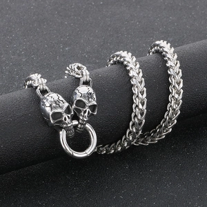 Punk style silver skull dragon scale chain bracelet with vintage finish and O-ring clasp