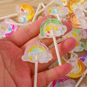 Rainbow resin lollipop pendants with cloud base and metal rings for DIY jewelry making