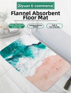 Vue détaillée d'un tapis de bain en flanelle avec imprimé vagues de l'océan