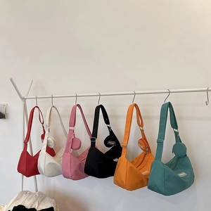 Women Nylon Shoulder Crossbody Bag Crescent Hobo Shape With Round Coin Purse Wide Strap Street Fashion