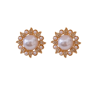 Boucles d'oreilles vintage en forme de tournesol doré avec perles et strass brillants