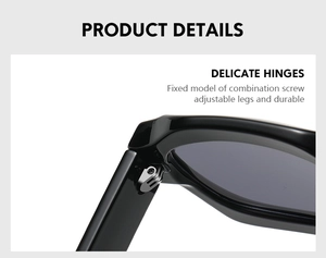 Macro shot of durable metal screw hinges and glossy black frame on these sunglasses