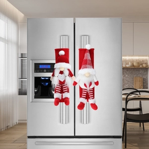 Christmas Refrigerator Handle Covers Gnome Faceless Old Man Plush Knit Fabric Protective Appliance Decor Red White