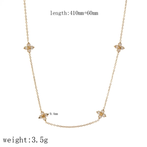 Detail view of 18k gold plated stainless steel clover necklace with crystal dimensions