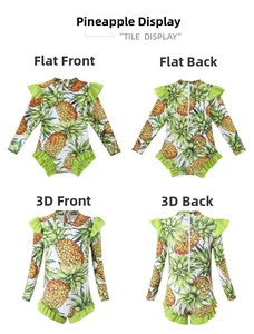 Vue en quatre plans du maillot de bain fille manches longues imprimé ananas et volants