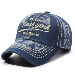Vintage navy blue washed cotton baseball cap with embroidered Brooklyn New York lettering