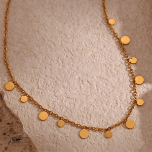 Minimalist Stainless Steel 18K Gold Plated Circular Pendant Thin Chain Necklace For Women Personalized Fashion Jewelry Accessory