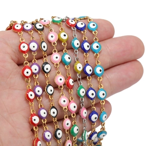 Colorful stainless steel evil eye chain link bracelets for DIY jewelry making