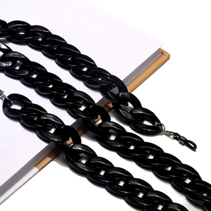 Large black acrylic links chain for glasses and masks with silver metal clasps