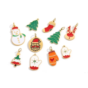 Set of 10 festive Christmas charms in gold metal and enamel for DIY jewelry making