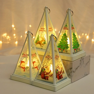 LED Christmas Lantern Decorative Night Light Pyramid Shape Warm Light Tabletop Hanging Ornament For Holiday Party