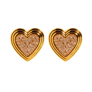 Boucles d'oreilles cœur dorées symétriques serties de zircons brillants au design étagé