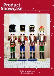 Set of four 38cm Christmas nutcracker wooden soldiers in festive plaid uniforms