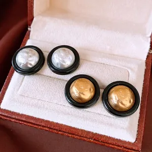 Vintage Round Stud Earrings Alloy Hammered Texture With 925 Sterling Silver Earring Post Retro Jewelry For Women