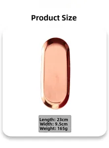 Detailed size specifications of the oval rose gold stainless steel storage tray