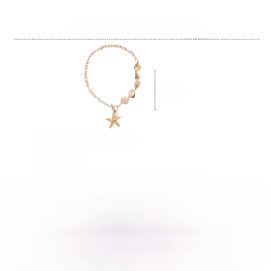 Detail showing gold starfish pendant and shell bead necklace with size measurements