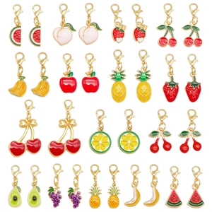 Assorted gold fruit charms with colorful enamel for jewelry making and accessories