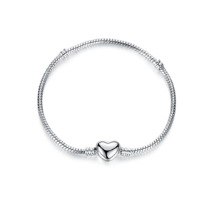 Heart Clasp Snake Chain Bracelet Copper Silver Rose Gold Plated Basic Diy Jewelry For Women Elegant Minimalist Plain Charms Holder