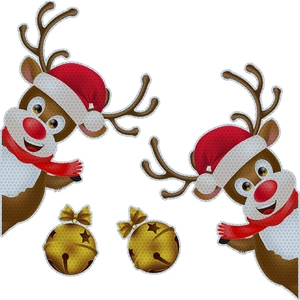 Detailed view of magnetic reflective reindeer decals and golden bells for garage decoration
