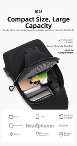 Internal layout of minimalist black crossbody bag showing large storage capacity