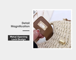 Dettaglio della chiusura a scatto in metallo dorato vintage su una borsa mare intrecciata