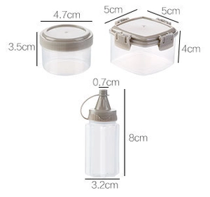 Dimensions détaillées des flacons de sauce souples et boîtes de rangement transparentes