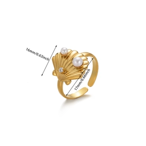 Detailed size view of shell design ring with pearls and 17mm inner diameter