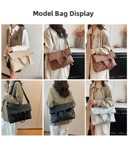 Leder-Einkaufstaschen mit Litschi-Muster in Cremeweiß, Braun, Schwarz und Silber am Model