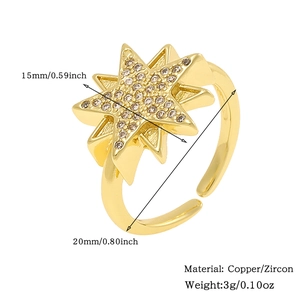 Detail view of 18K gold plated star ring with size and material specifications