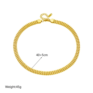 Gold double-layered punk mesh chain necklace with 40+5cm length and 45g weight specs