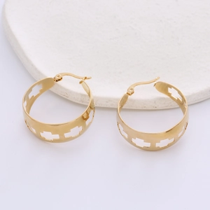 Chic 18K gold plated stainless steel hollow cross geometric hoop earrings for women