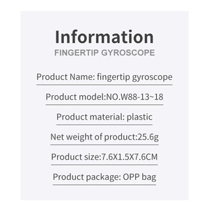 Detailed specification sheet for colorful fingertip gyroscope including weight and size