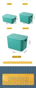 Detailed size chart for large storage bins showing various dimensions and capacity specs
