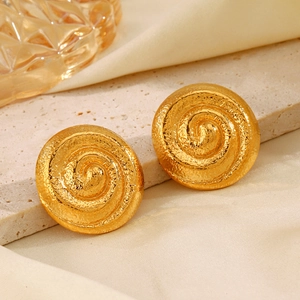 Boucles D'oreilles À Tige Spirale Vintage Plaqué Or Acier Inoxydable Rond Texture Tourbillon Bijoux Mode Femmes