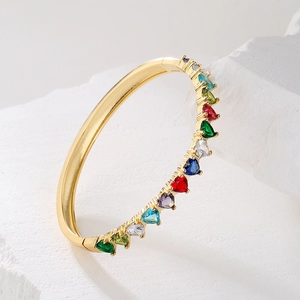 Luxurious 18K gold plated heart bracelet featuring vibrant multicolor zircon stones
