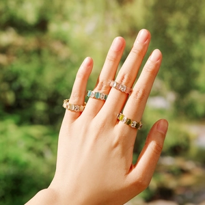 Vintage Luxury Copper Zirconia Open Ring For Women Elegant Geometric Colorful Gemstone Adjustable Finger Ring Fashion Jewelry Gift