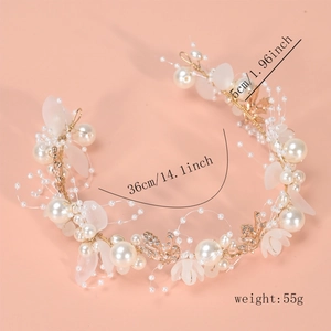 Handmade Bridal Headband Flower Wreath Headpiece With Artificial Pearls Rhinestones Frosted Flowers And Ribbons For Wedding Women