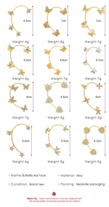 Detailed size and weight chart for gold alloy butterfly and star ear hooks
