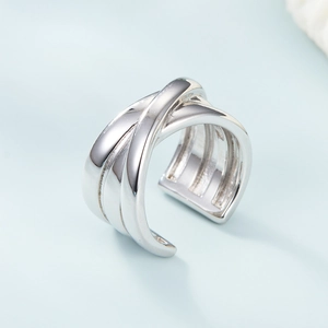 Minimalist S925 sterling silver geometric ear cuff with triple layer overlapping design