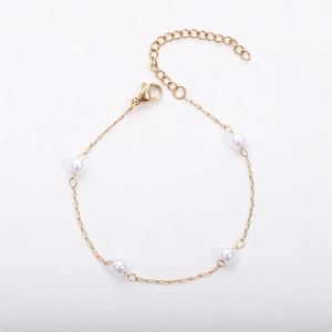 Bracelet minimaliste en acier inoxydable plaqué or 18k avec perles de 4mm et chaînette réglable