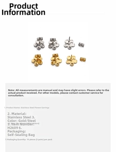 Vue macro détaillée de composants de boucles d'oreilles fleurs en acier inox or et argent