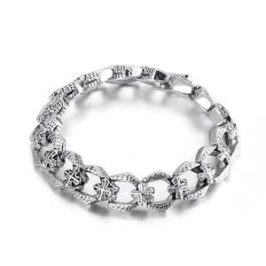 Retro punk silver cross bracelet in stainless steel with hammered finish texture